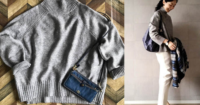 H&Mの上品グレーニットで大人女子のオンオフ着まわしコーデ
