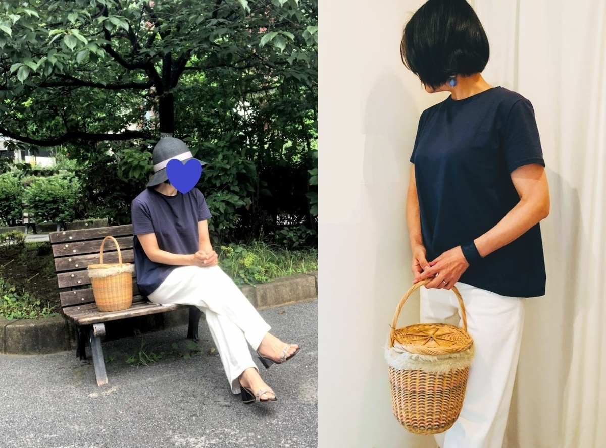 40代女性におすすめ。手抜きに見えない！ 夏のかごバッグコーデ