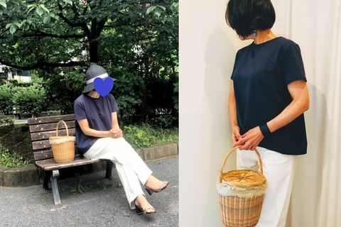 40代女性におすすめ。手抜きに見えない！ 夏のかごバッグコーデ