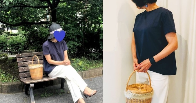 40代女性におすすめ。手抜きに見えない！ 夏のかごバッグコーデ