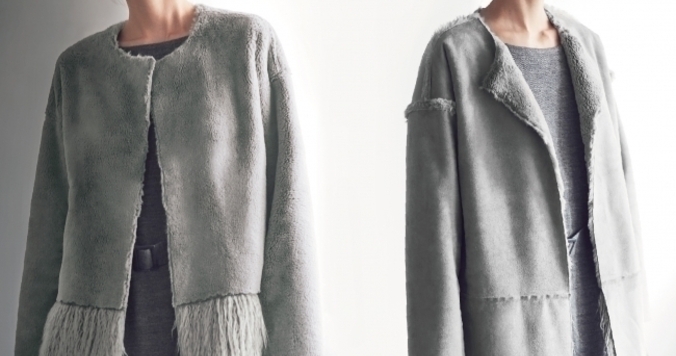 素材も表情もやさしげ。コムサマチュアのエコムートンコート