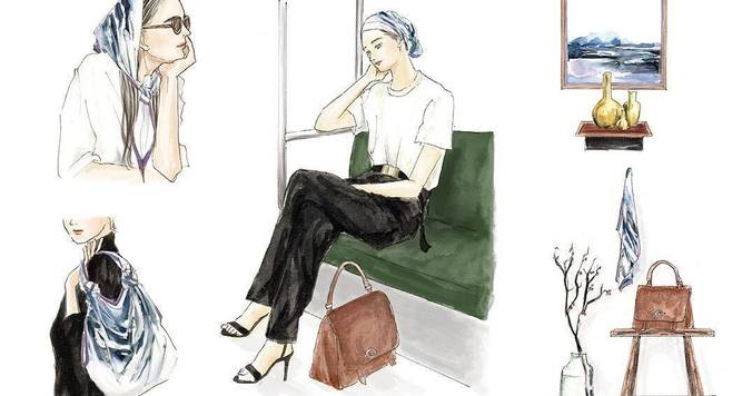 シンプルなTシャツに、むら染美しいスカーフ。素敵なひとの素敵な生活