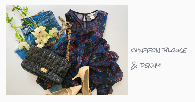 シフォンブラウス、大人っぽく着こなすなら“辛口ボトムス”と合わせよう